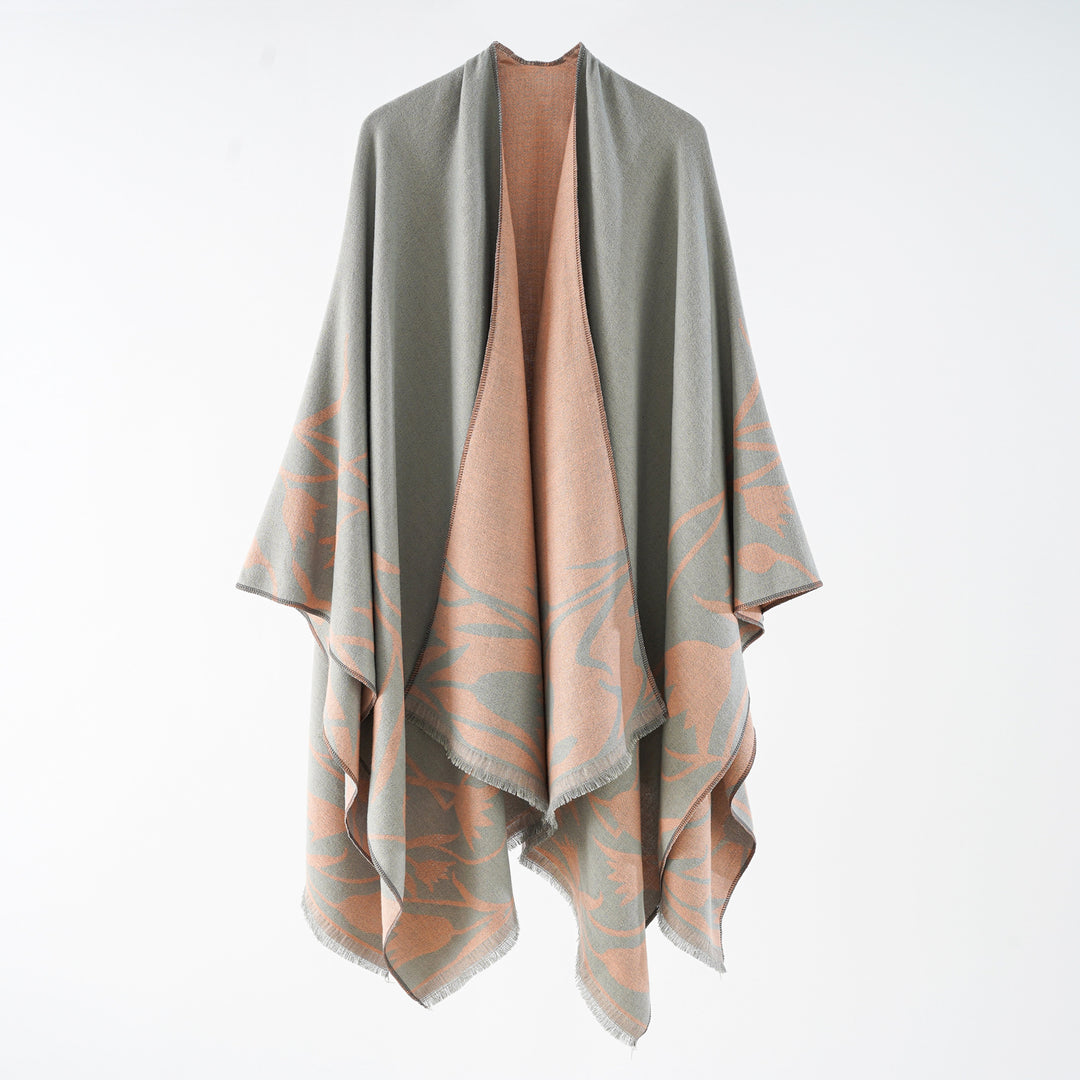Damen Wendbarer Oversize-Capeponcho aus Wollmix mit floraler Jacquardwebung Shop Nory