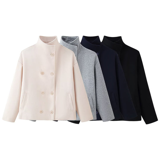Damen Boxy Doppelreiher-Kurzmantel aus Wollmix mit Stehkragen Shop Nory