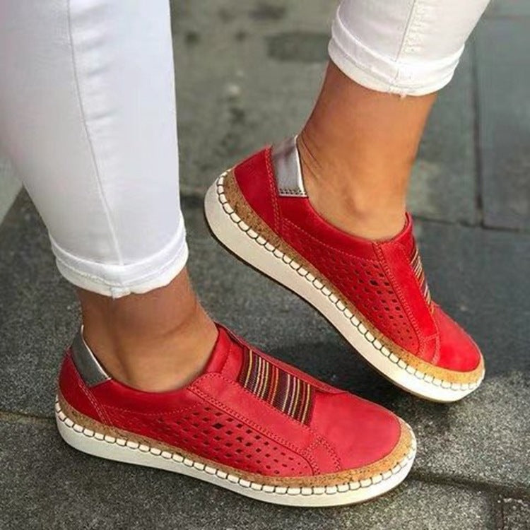 Damen perforierte Slipper-Sneaker mit Elastikeinsatz und Korkoptik-Plateau Shop Nory