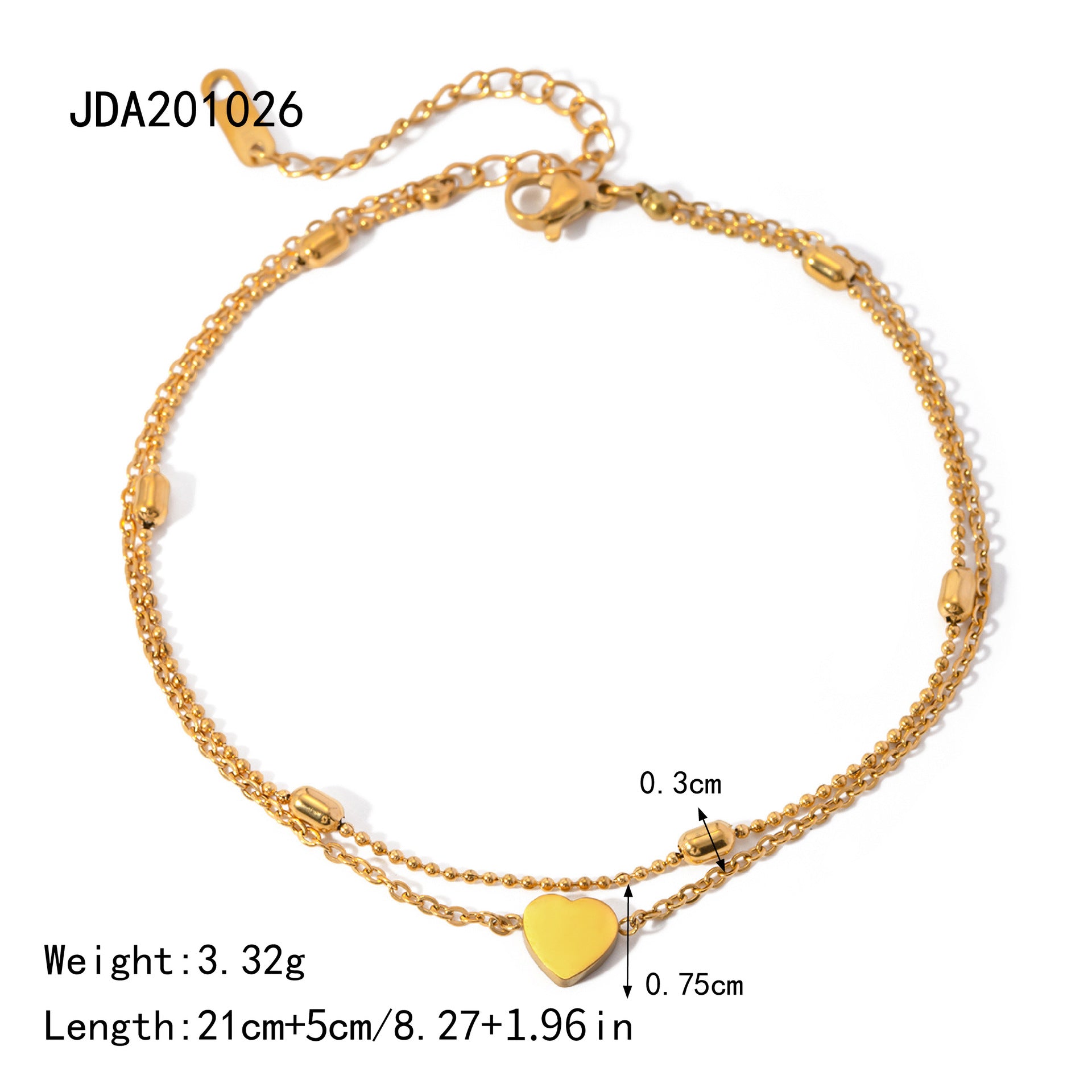 Damen Fußkettchen mit doppelter Gliederkette und herzförmigem Anhänger Shop Nory