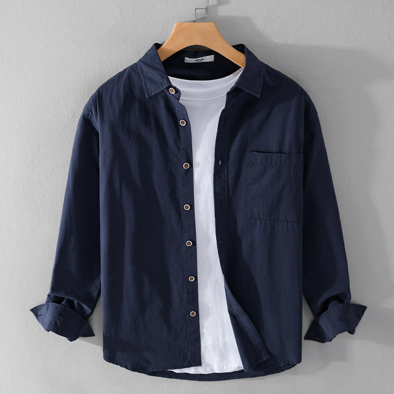 Herren Leichtes Baumwoll-Layering-Overshirt mit Kentkragen, Holzknöpfen und aufgesetzter Brusttasche Shop Nory