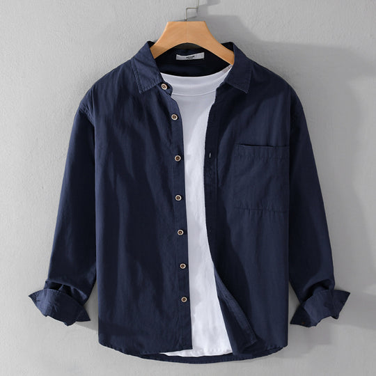 Herren Leichtes Baumwoll-Layering-Overshirt mit Kentkragen, Holzknöpfen und aufgesetzter Brusttasche Shop Nory