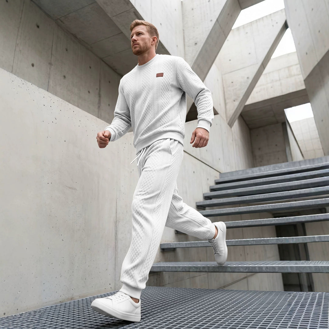 Herren Strukturierter Strick-Jogginganzug mit Rundhalsausschnitt und Kordelbund Shop Nory