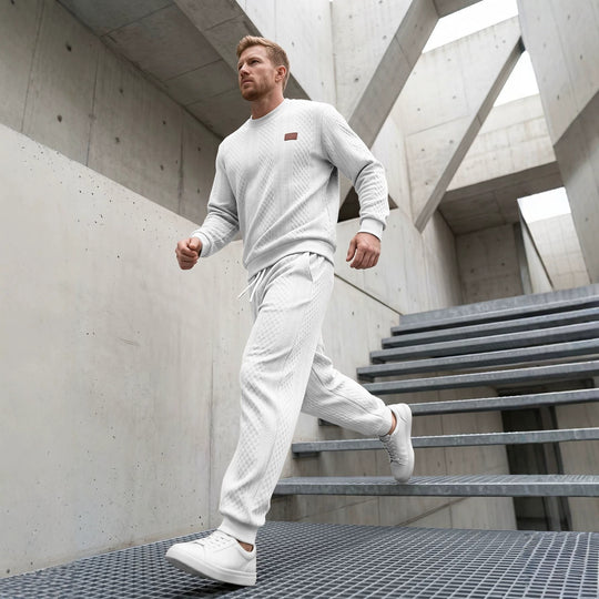 Herren Strukturierter Strick-Jogginganzug mit Rundhalsausschnitt und Kordelbund Shop Nory