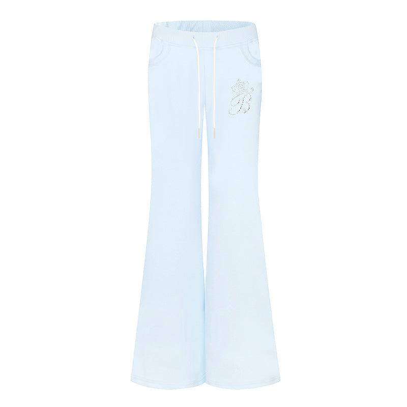Damen Ausgestellte Loungehose mit hohem Komfortbund, Kordelzug und Strass‑Logo Shop Nory