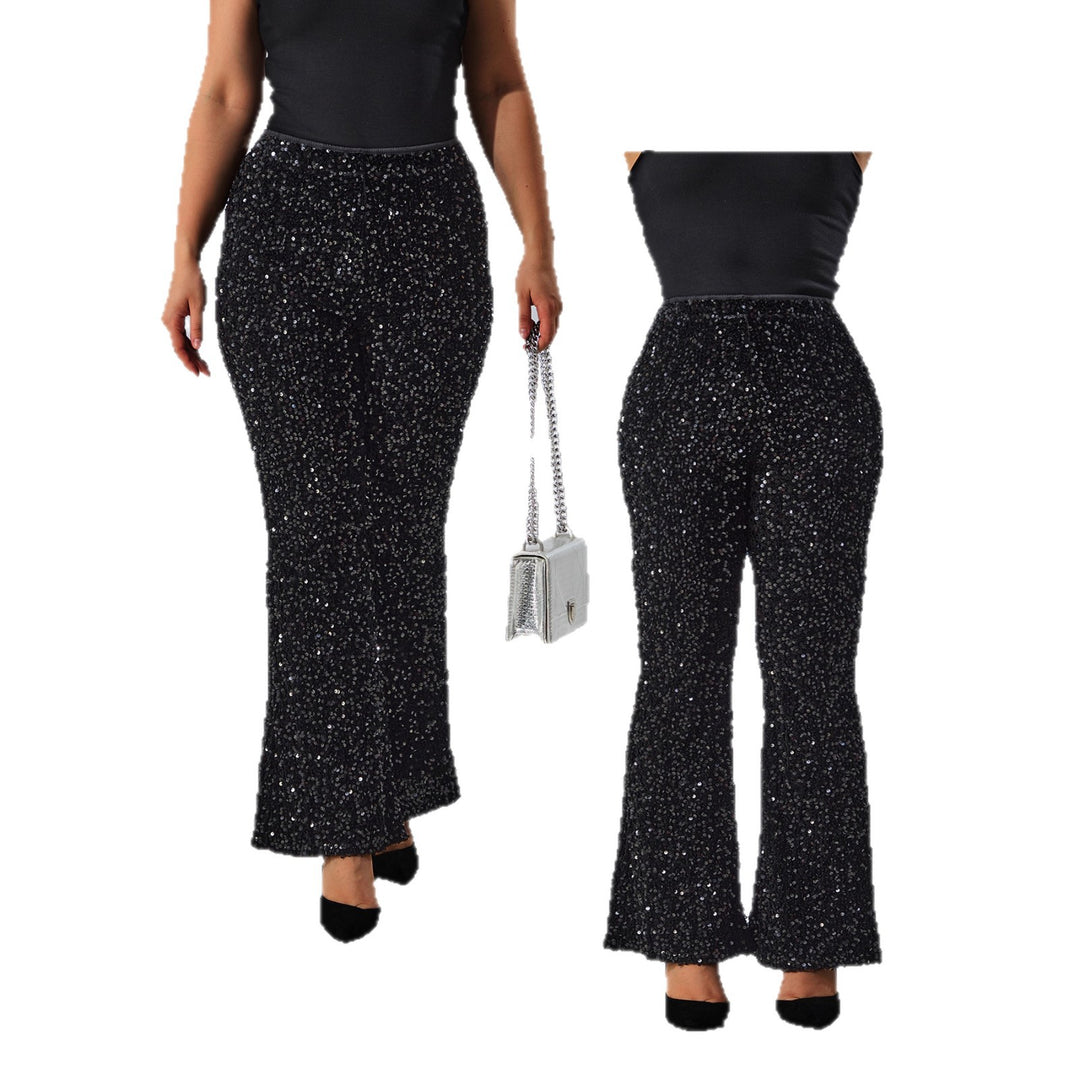 Damen Glamouröse Pailletten-Flared-Hose mit hohem Bund und Stretch Shopy Nory