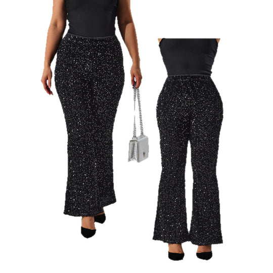 Damen Glamouröse Pailletten-Flared-Hose mit hohem Bund und Stretch Shopy Nory