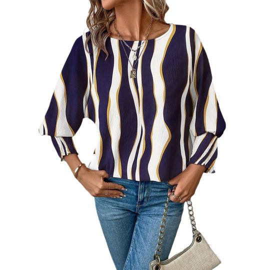 Damen Elegante blusige Oberteil mit Wellenmuster Shopnory