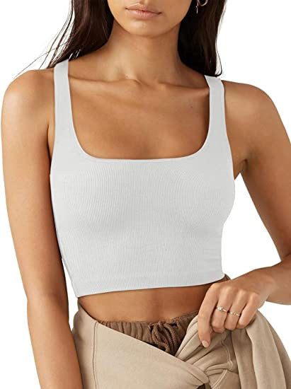 Damen cropped Top mit breiten Trägern und feinem Rippenmuster