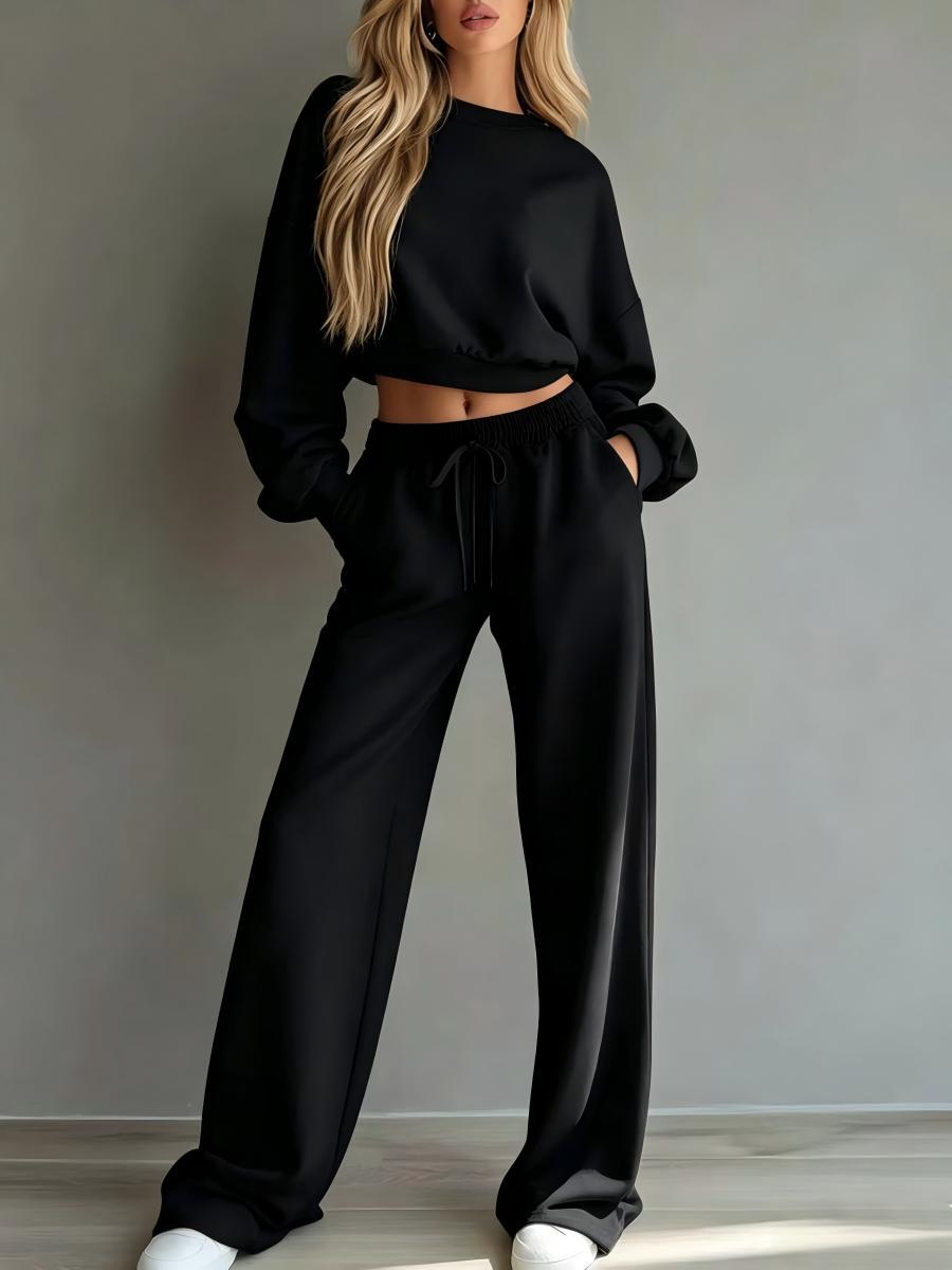 Damen Weiches Lounge-Set mit kurzem Sweatshirt und weiter Jogginghose Shop Nory