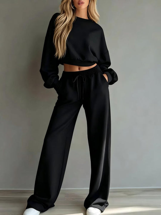 Damen Weiches Lounge-Set mit kurzem Sweatshirt und weiter Jogginghose Shop Nory