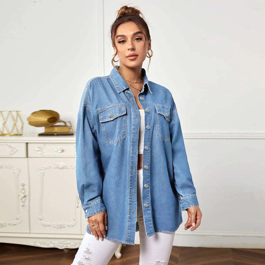 Damen Oversize-Denim-Hemdjacke mit Pattentaschen Shop Nory