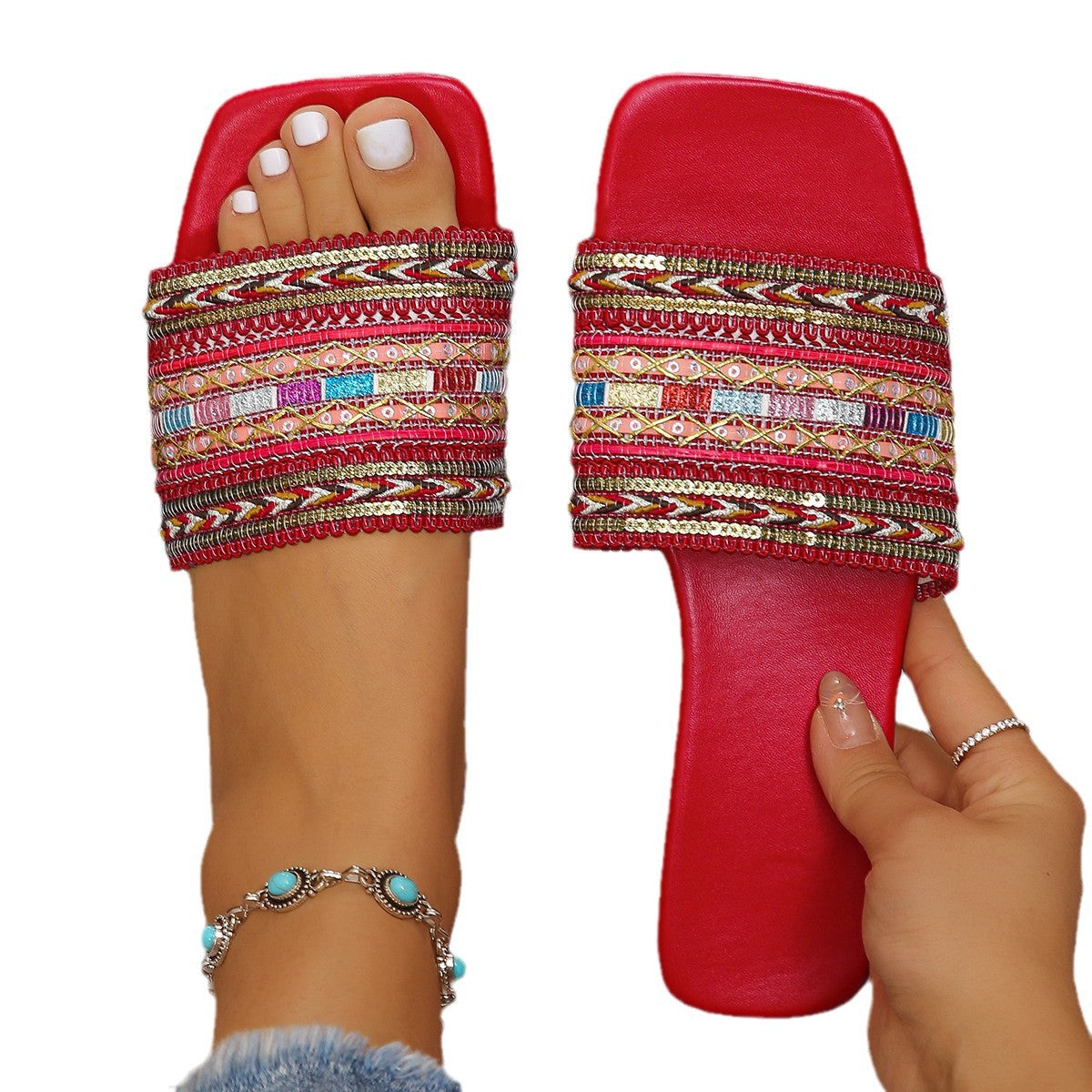 Damen Fancy Badeschuhe mit exquisite Perlenstickerei