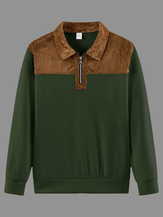 Unisex nan feinstrukturierter Strickpullover mit halbem Reißverschlusskragen und Samtbesatz Shop Nory