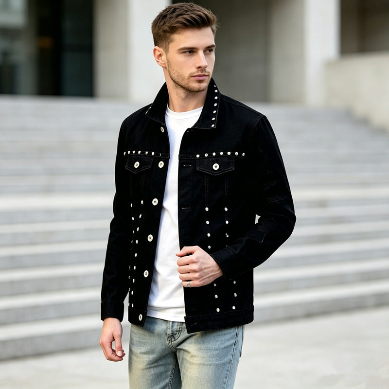 Herren Modische Jeansjacke mit Nieten Shop Nory