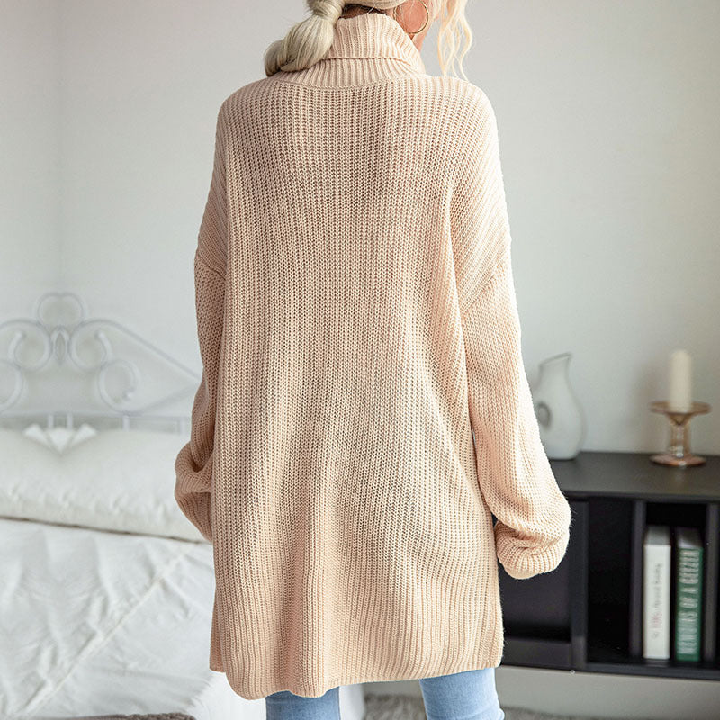 Damen Langer Rollkragen-Strickpullover als Tunika mit hohem Seitenschlitz und Oversize-Ärmeln Shop Nory