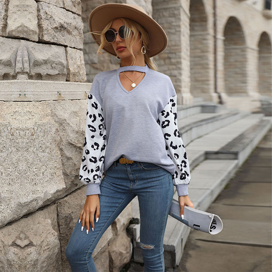 Damen Lässiger Pullover mit Leopardenärmel Shop Nory