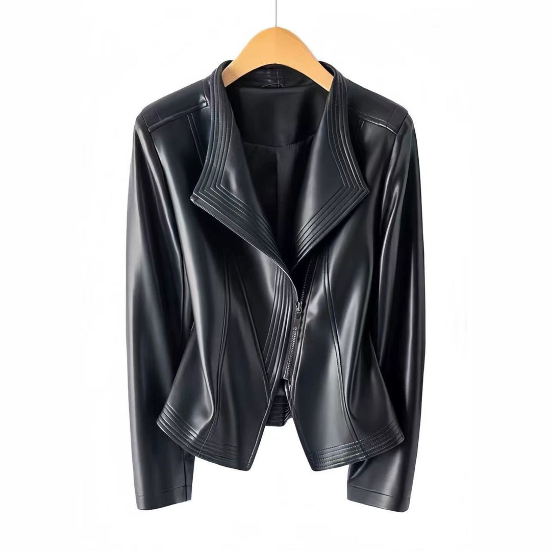 Damen Kurz geschnittene Kunstlederjacke mit asymmetrischem Reißverschluss Shop Nory