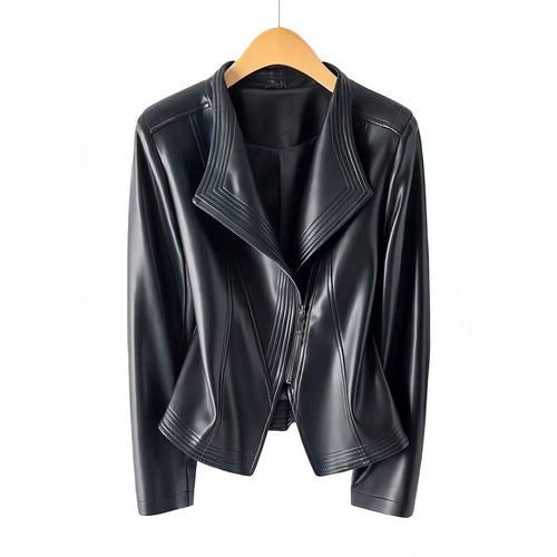 Damen Kurz geschnittene Kunstlederjacke mit asymmetrischem Reißverschluss Shop Nory