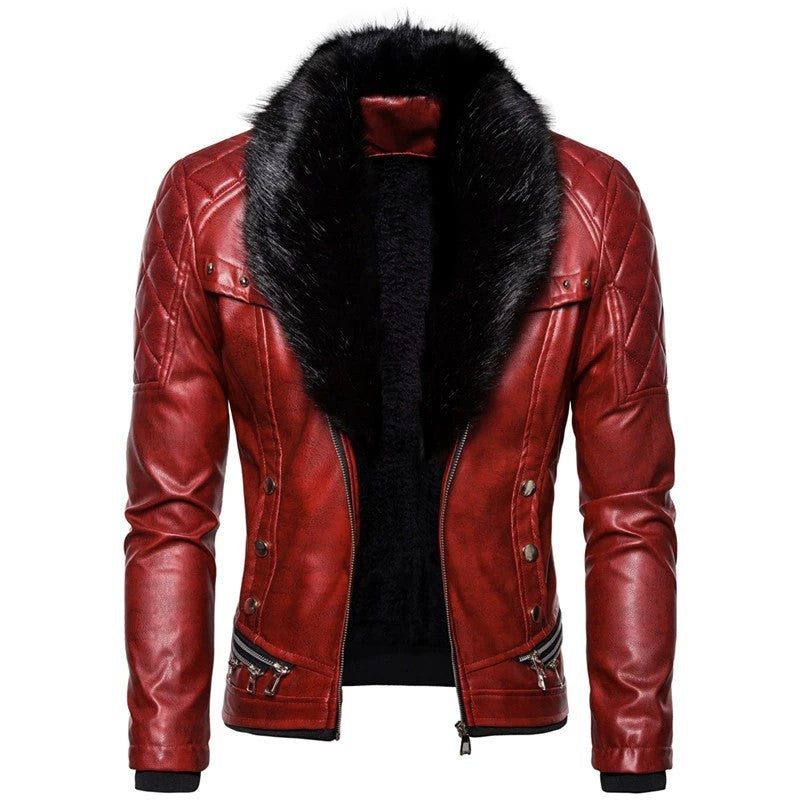 Herren Bikerjacke mit Kunstfellkragen und gesteppten Details