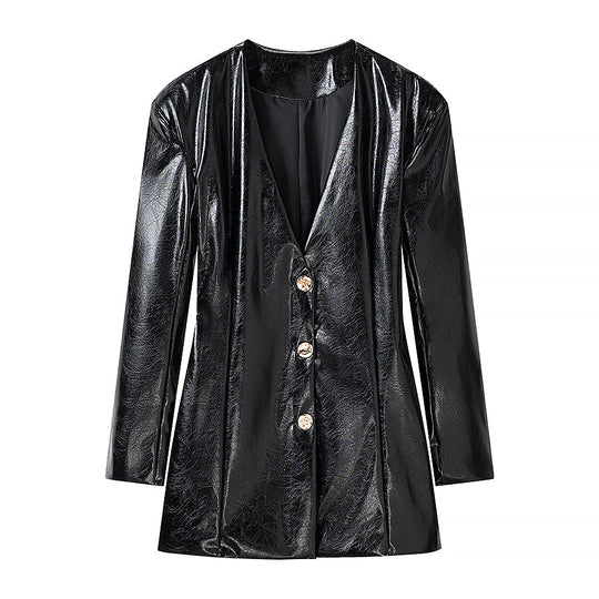 Damen Kurzer Lacklederimitat-Rock mit gerader Silhouette und Mittelnaht Shop Nory