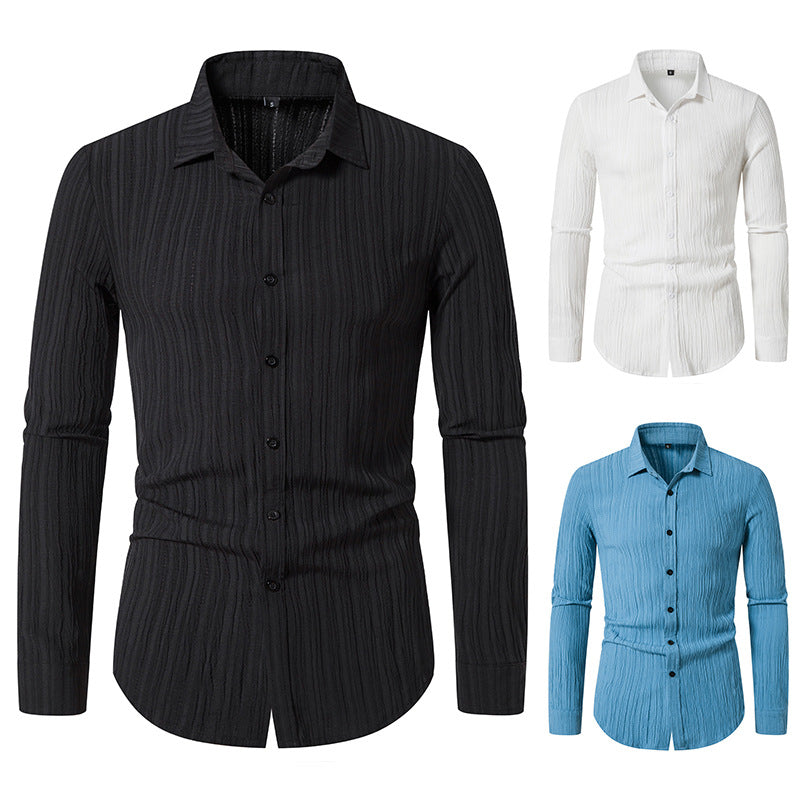 Herren Texturiertes Slim-Fit-Hemd mit krauser Struktur und Kentkragen Shop Nory