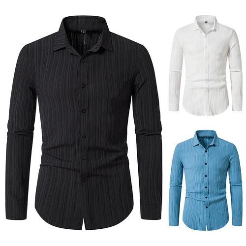 Herren Texturiertes Slim-Fit-Hemd mit krauser Struktur und Kentkragen Shop Nory