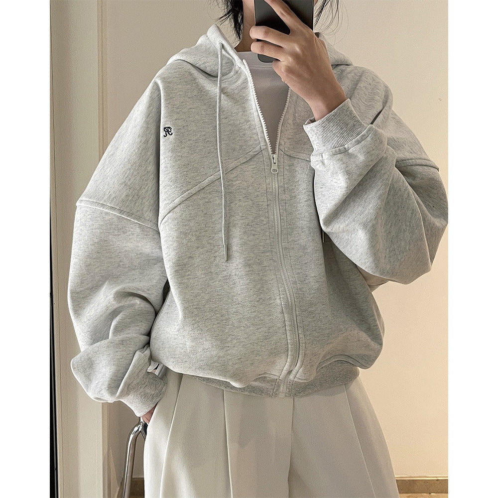 Damen Boxy-Oversize Kapuzen-Sweatjacke mit diagonalem Nahtdetail Shop Nory