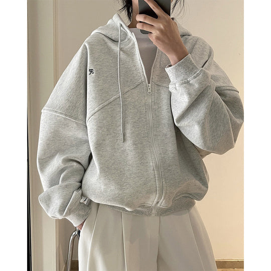 Damen Boxy-Oversize Kapuzen-Sweatjacke mit diagonalem Nahtdetail Shop Nory