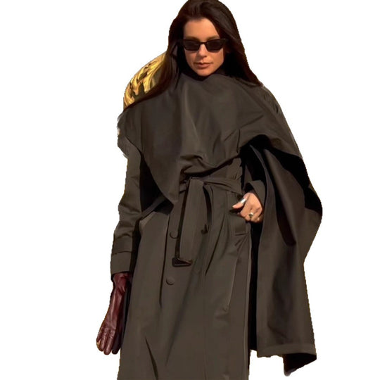 Damen Midilanger Trenchcoat mit ponchoartigem Cape-Überwurf & kastiger Silhouette Shop Nory