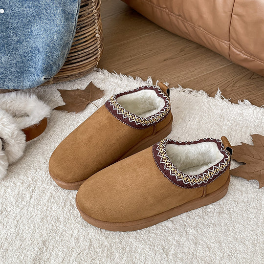 Damen Gefütterte Schlupf‑Hausschuhe im Bootie‑Stil mit Kunstfellfutter und dekorativer Zierborte Shop Nory