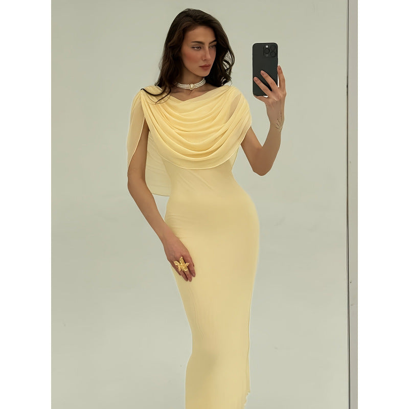 Damen Elegantes Maxikleid mit tiefem Wickelausschnitt und Überwurf Shopnory