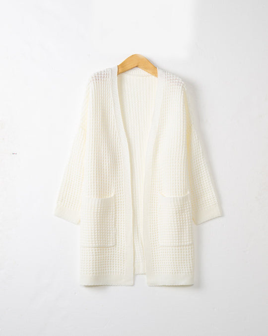 Damen Langer Oversize Strickmantel mit offener Front und aufgesetzten Taschen Shop Nory