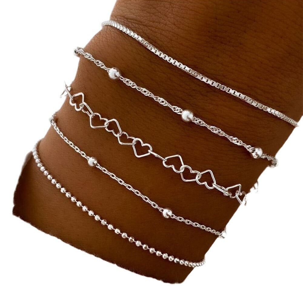 Damen Armreifen-Set mit zarten Herz- und Perlendetails Shop Nory