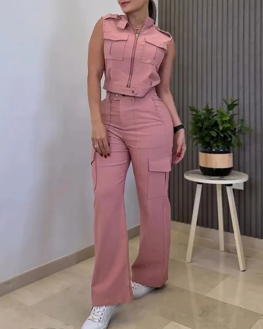 Damen Zweiteiliges Utility-Set mit High‑Waist Cargohose und Cropped‑Weste Shop Nory