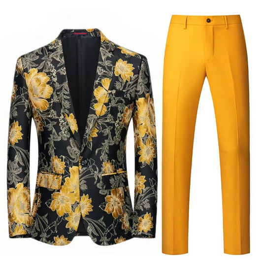 Herren Zweiteiliger Anzug mit floralem Einreih‑Sakko, Schalkragen und schmaler Anzughose Shop Nory