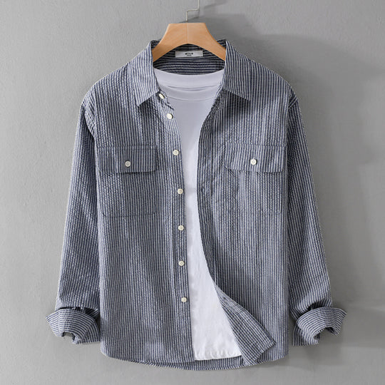 Herren Leichtes Overshirt im Nadelstreifen-Look aus Leinen‑Baumwollmix mit aufgesetzten Brusttaschen Shop Nory