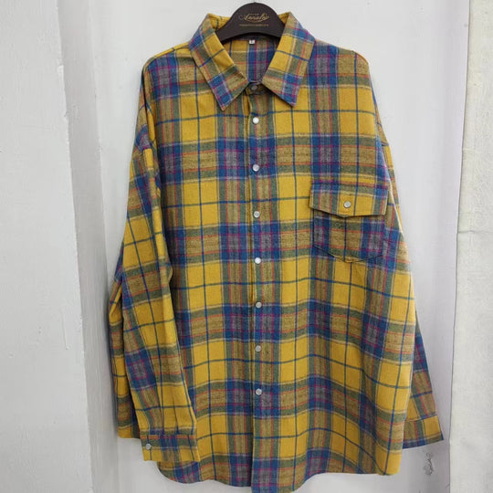 Damen Karo Oversize Flanellhemd Bluse mit Druckknopfblende und Hemdkragen Shop Nory