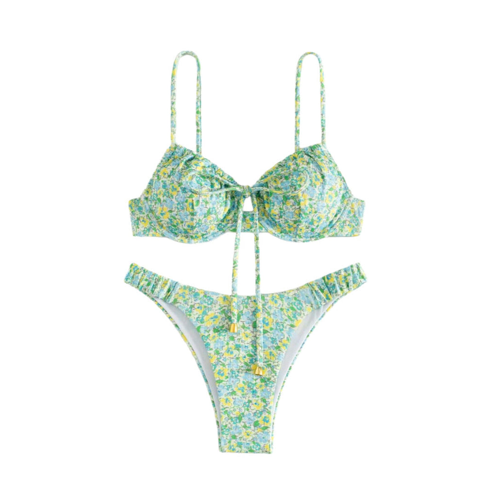 Damen Floral Bikini mit hochwertigen Rüschen und verstellbaren Trägern