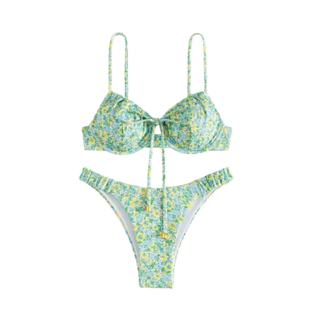 Damen Floral Bikini mit hochwertigen Rüschen und verstellbaren Trägern