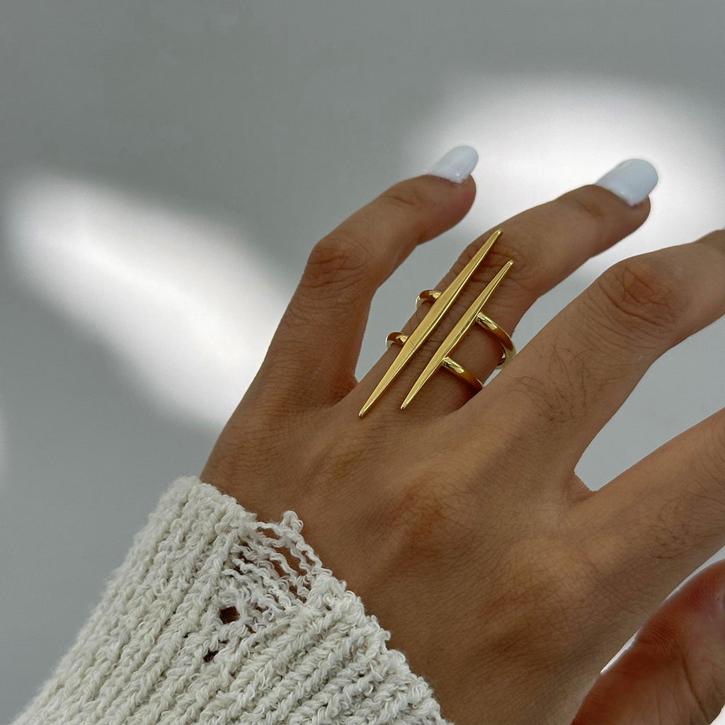 Damen Offener Ring mit modernem, zweifachem Design aus hypoallergenem Edelstahl Shop Nory