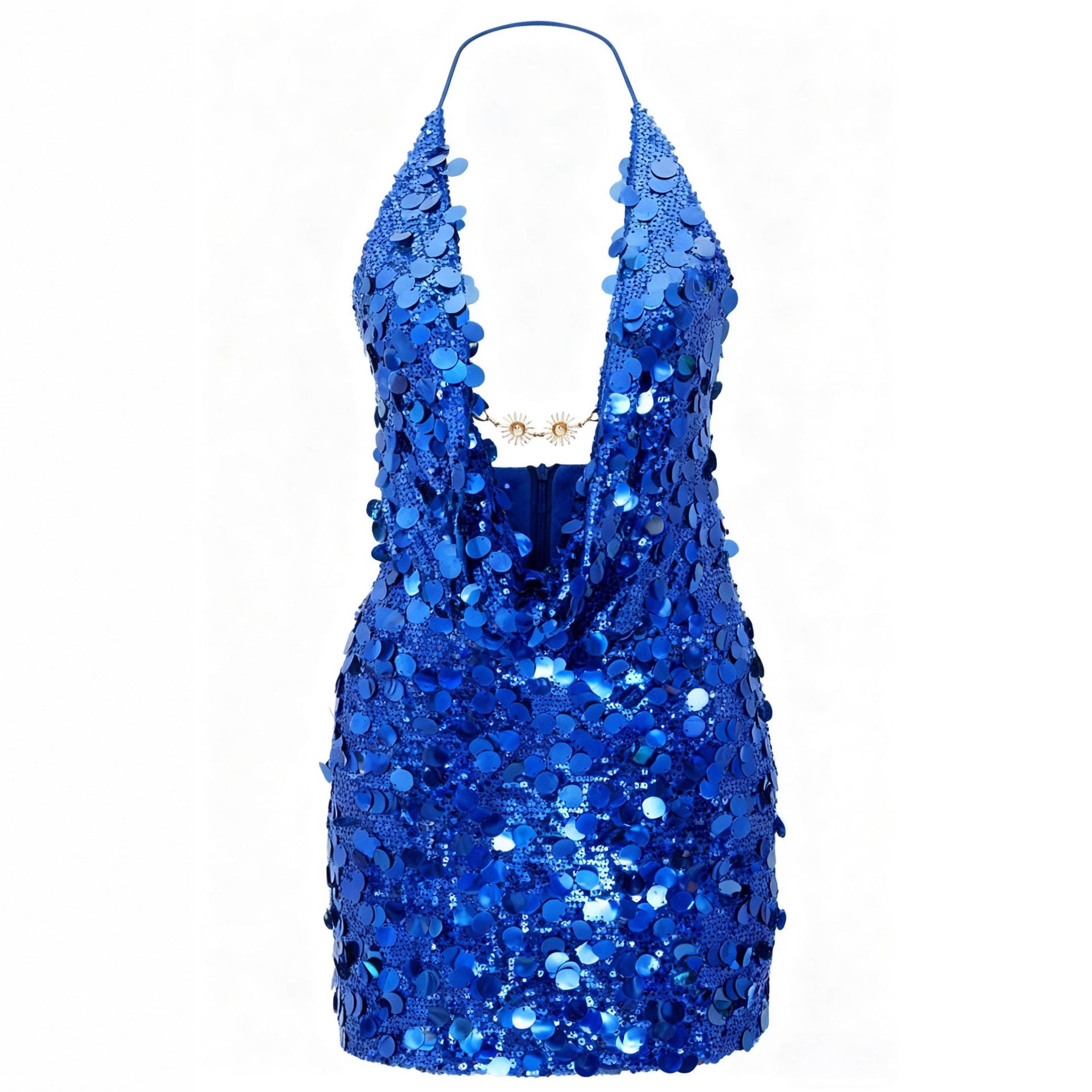 Damen Glitzerndes Minikleid mit tiefem V-Ausschnitt und Troddel-Applikationen Shopnory