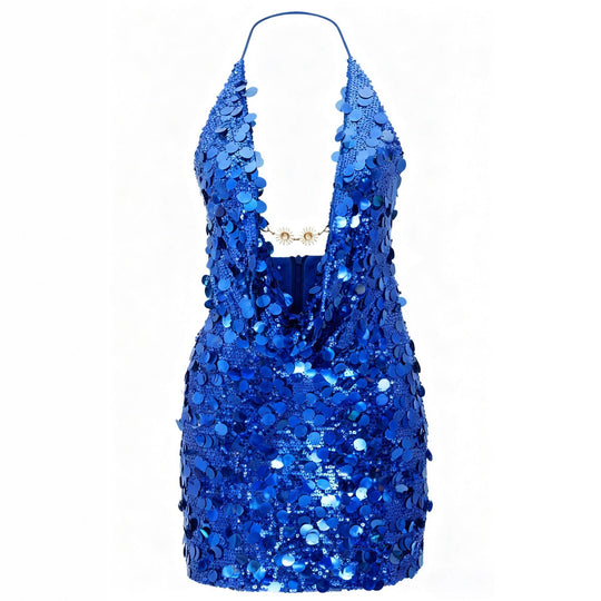 Damen Glitzerndes Minikleid mit tiefem V-Ausschnitt und Troddel-Applikationen Shopnory