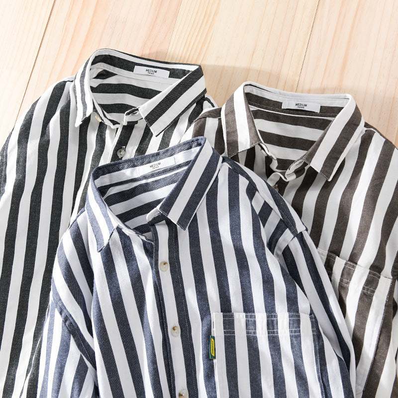Herren Maritim-inspiriertes Streifen-Relax-Overshirt aus weichem Baumwolltwill mit aufgesetzter Brusttasche Shop Nory