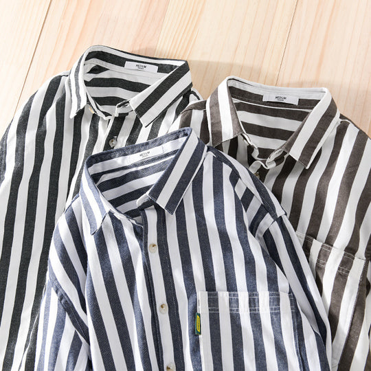 Herren Maritim-inspiriertes Streifen-Relax-Overshirt aus weichem Baumwolltwill mit aufgesetzter Brusttasche Shop Nory