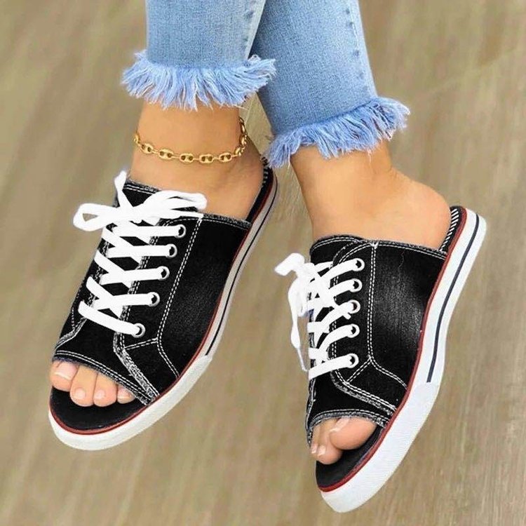 Damen Slip-On Sneakers im modernen Denim-Stil mit offenem Zehenbereich Shopnory