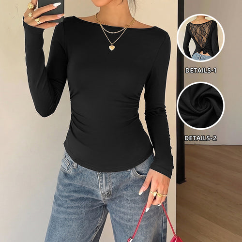 Damen Figurnahe Langarm-Strickshirt mit Rundhalsausschnitt und Stretchfit Shop Nory