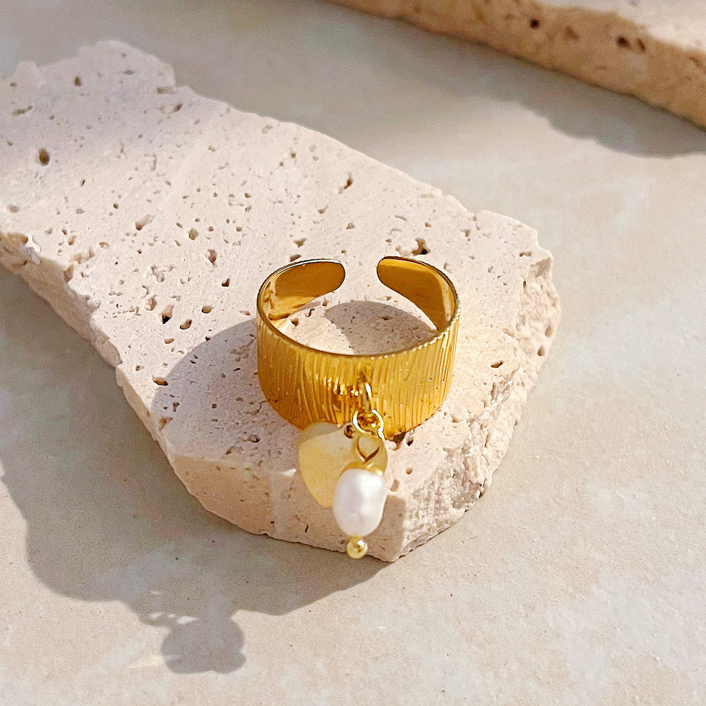 Damen eleganter verstellbarer Ring mit Perlenanhänger Shop Nory