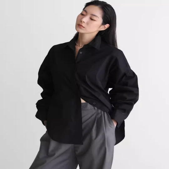 Damen Oversize-Poplinhemd mit hohem Stehkragen, kastiger Passform und überschnittenen Schultern Shop Nory