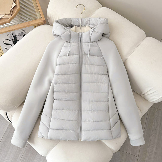 Damen nan gesteppte Hybridjacke mit Kapuze, Softshell-Ärmeln und leichter Thermoisolierung Shop Nory